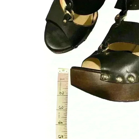 Jimmy Choo Ursula Wood leather suede platform sandal heels studded details - Picture 13 of 13